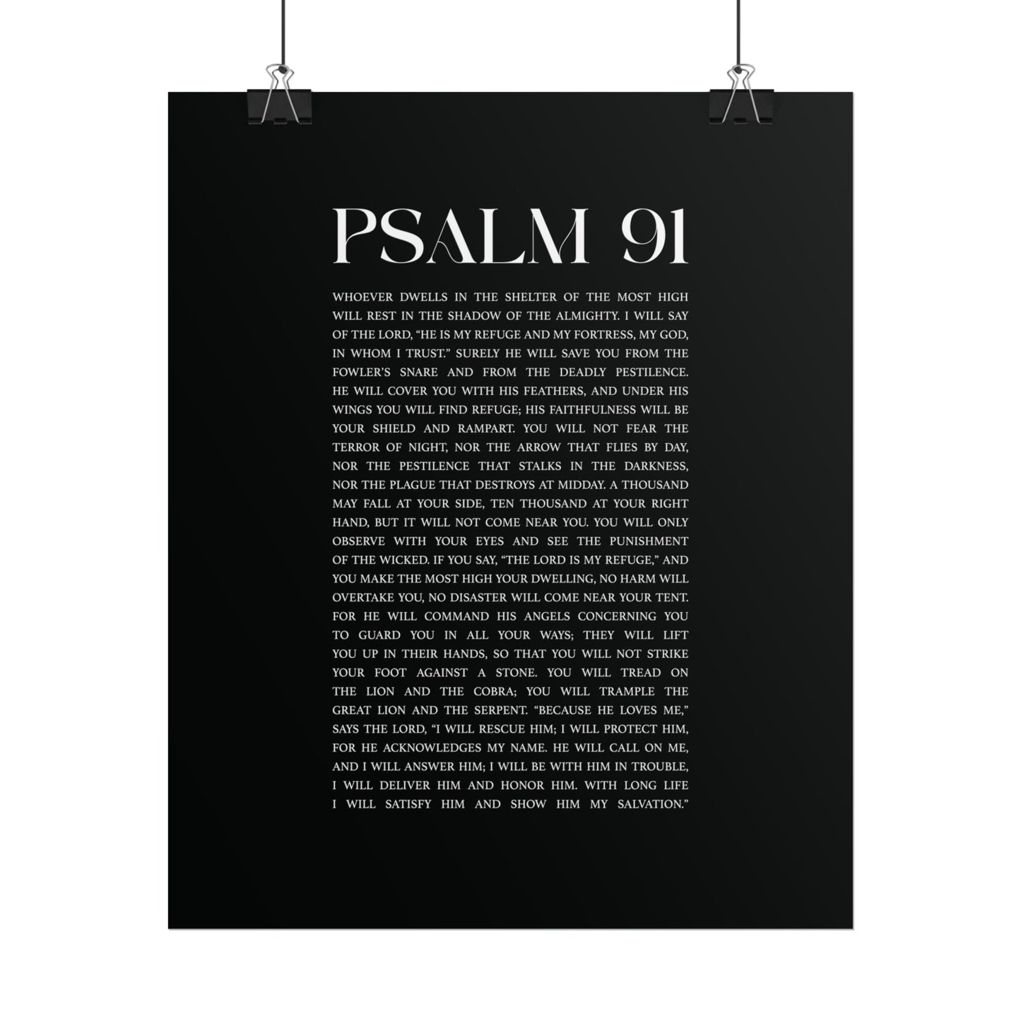 Psalm 91 Christian Art Print - Black (Physical Poster)