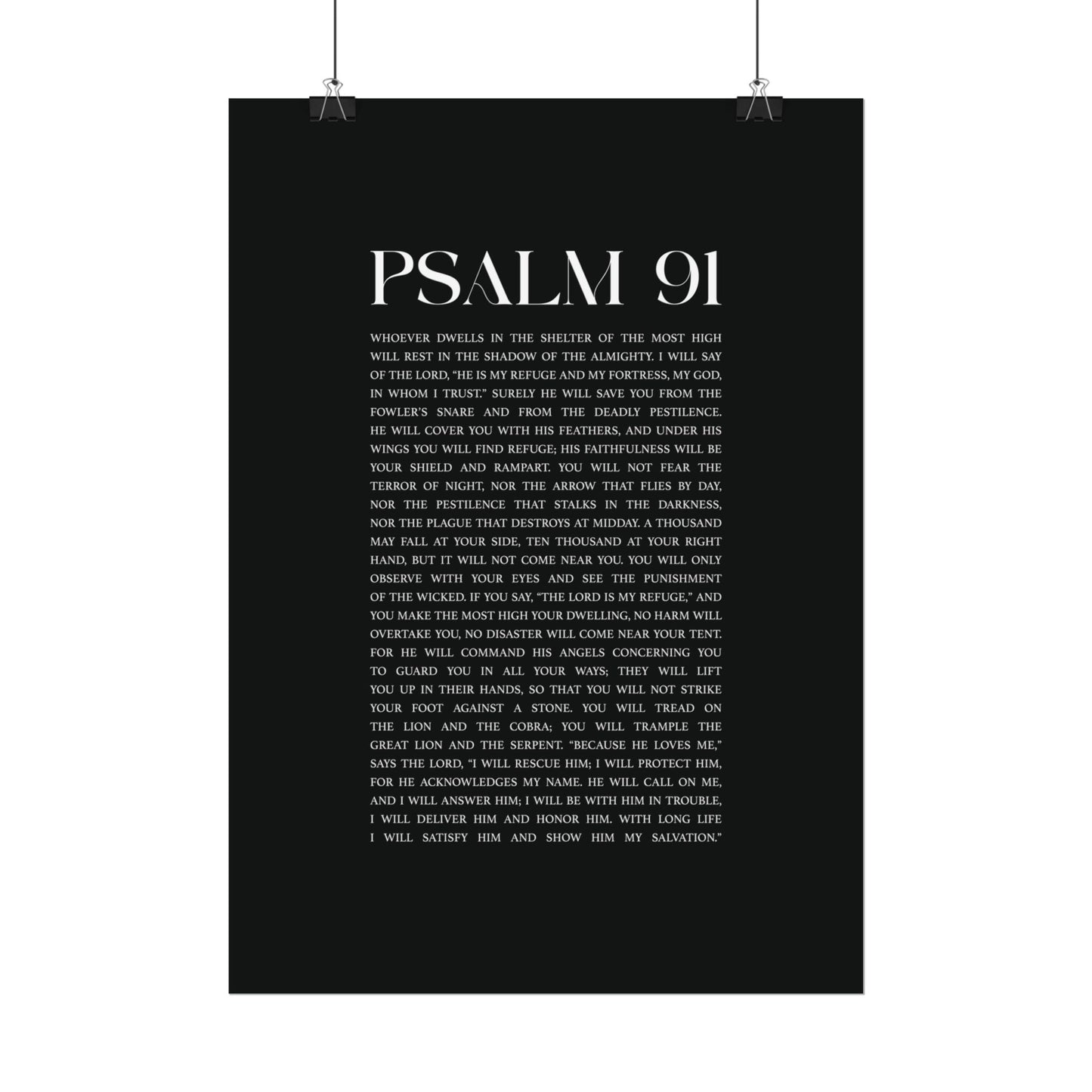 Psalm 91 Christian Art Print - Black (Physical Poster)