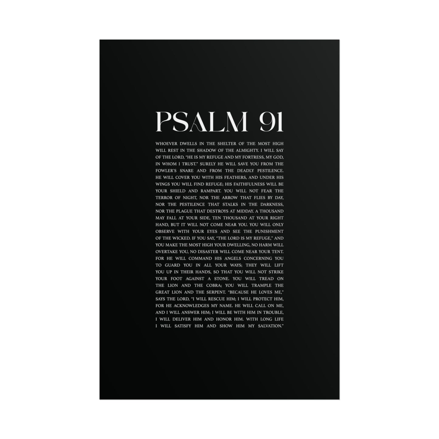 Psalm 91 Christian Art Print - Black (Physical Poster)