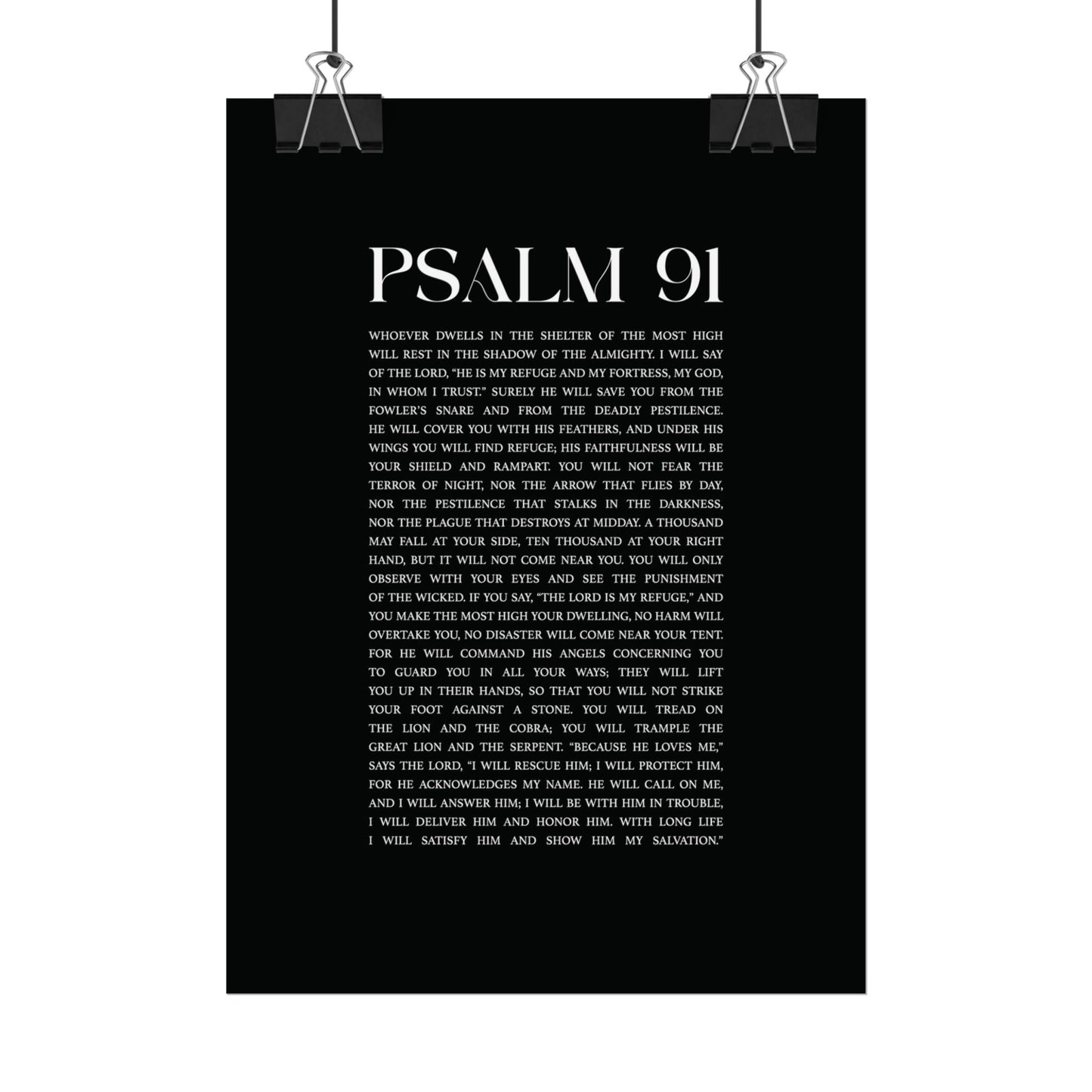 Psalm 91 Christian Art Print - Black (Physical Poster)