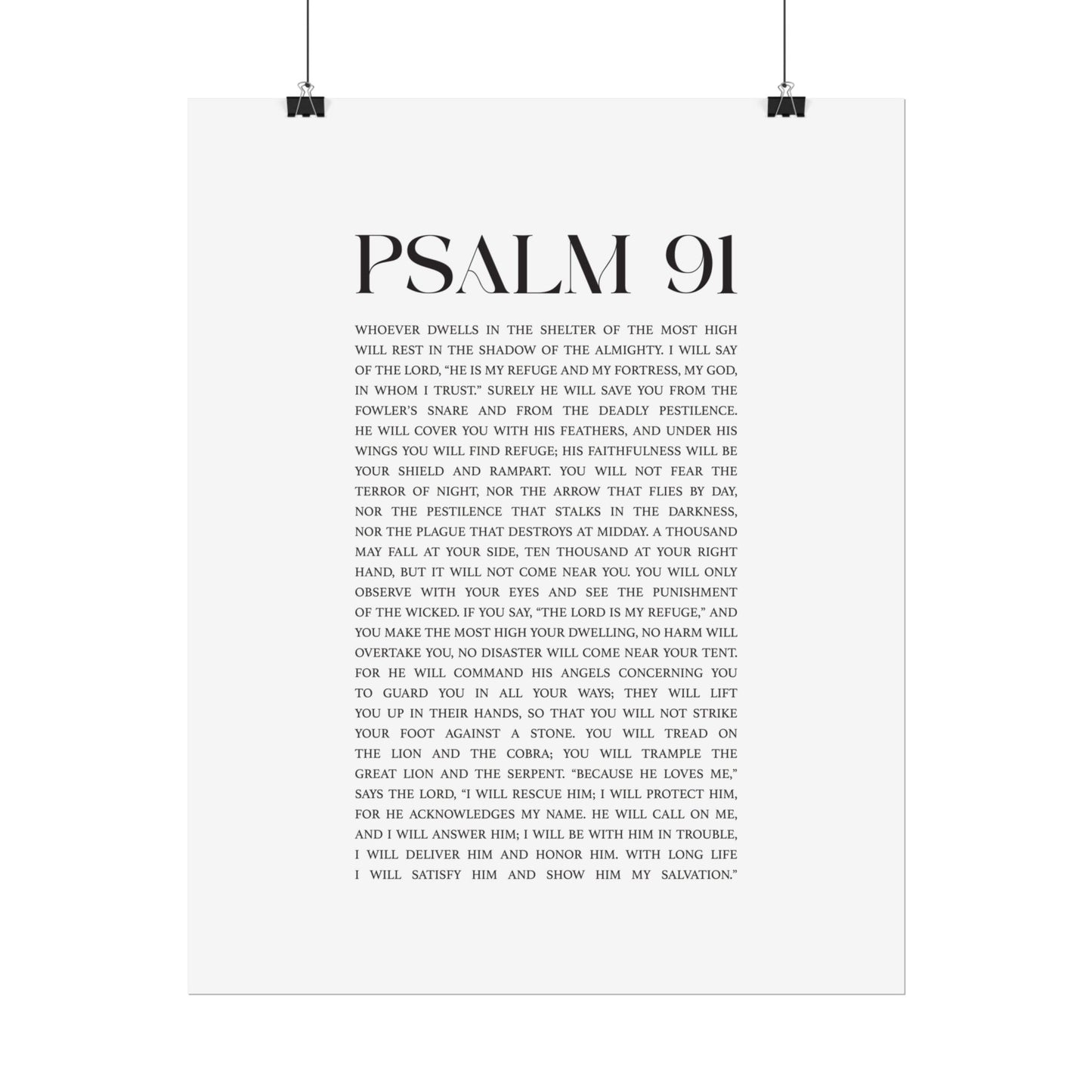 Psalm 91 Christian Art Print - White (Physical Poster)