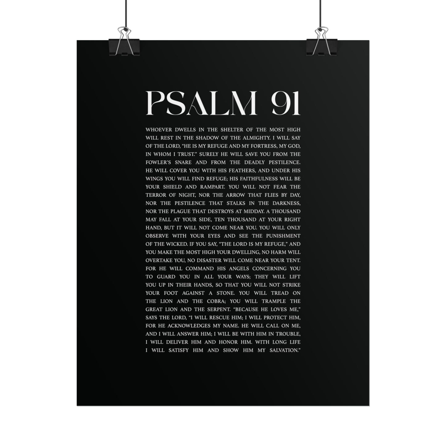 Psalm 91 Christian Art Print - Black (Physical Poster)