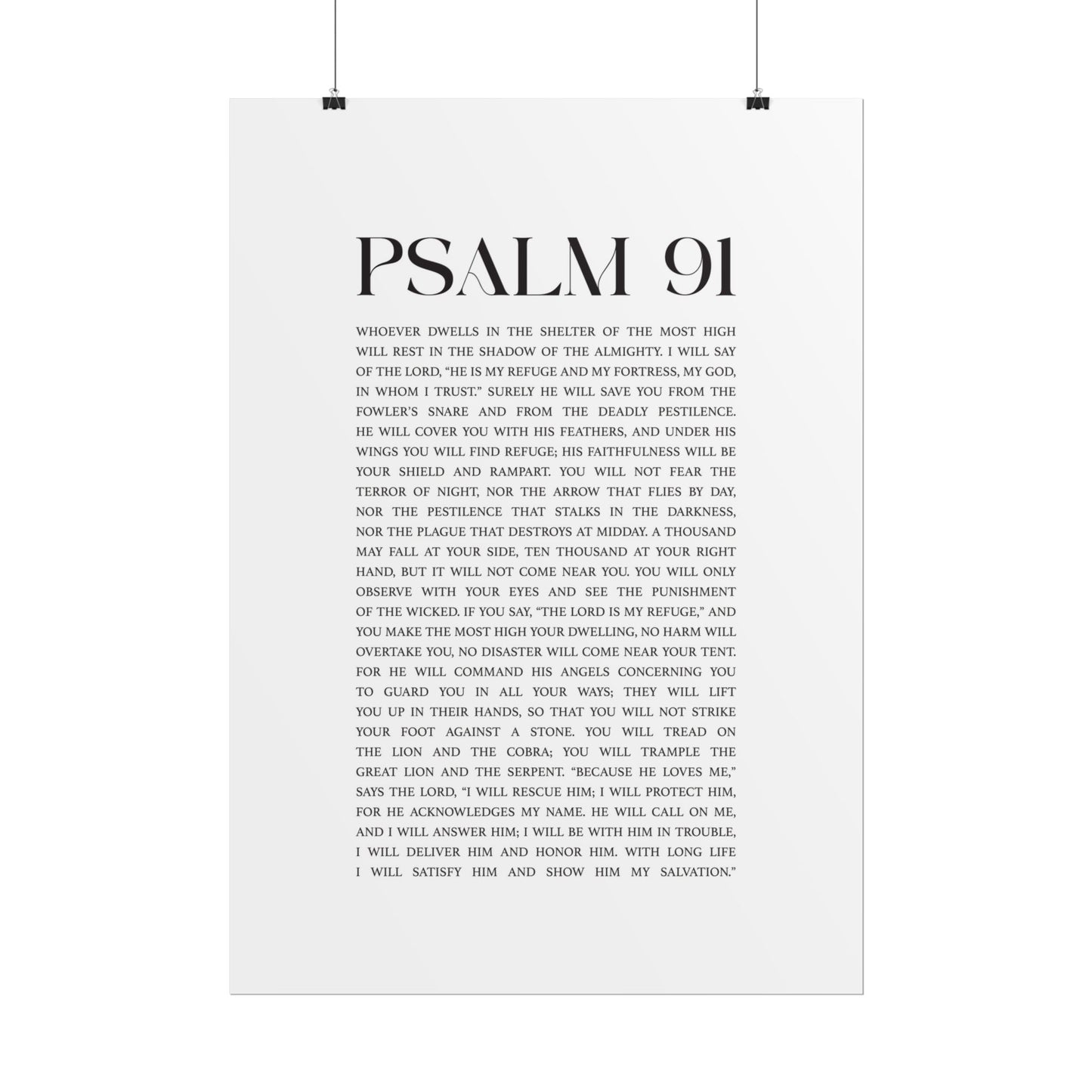 Psalm 91 Christian Art Print - White (Physical Poster)