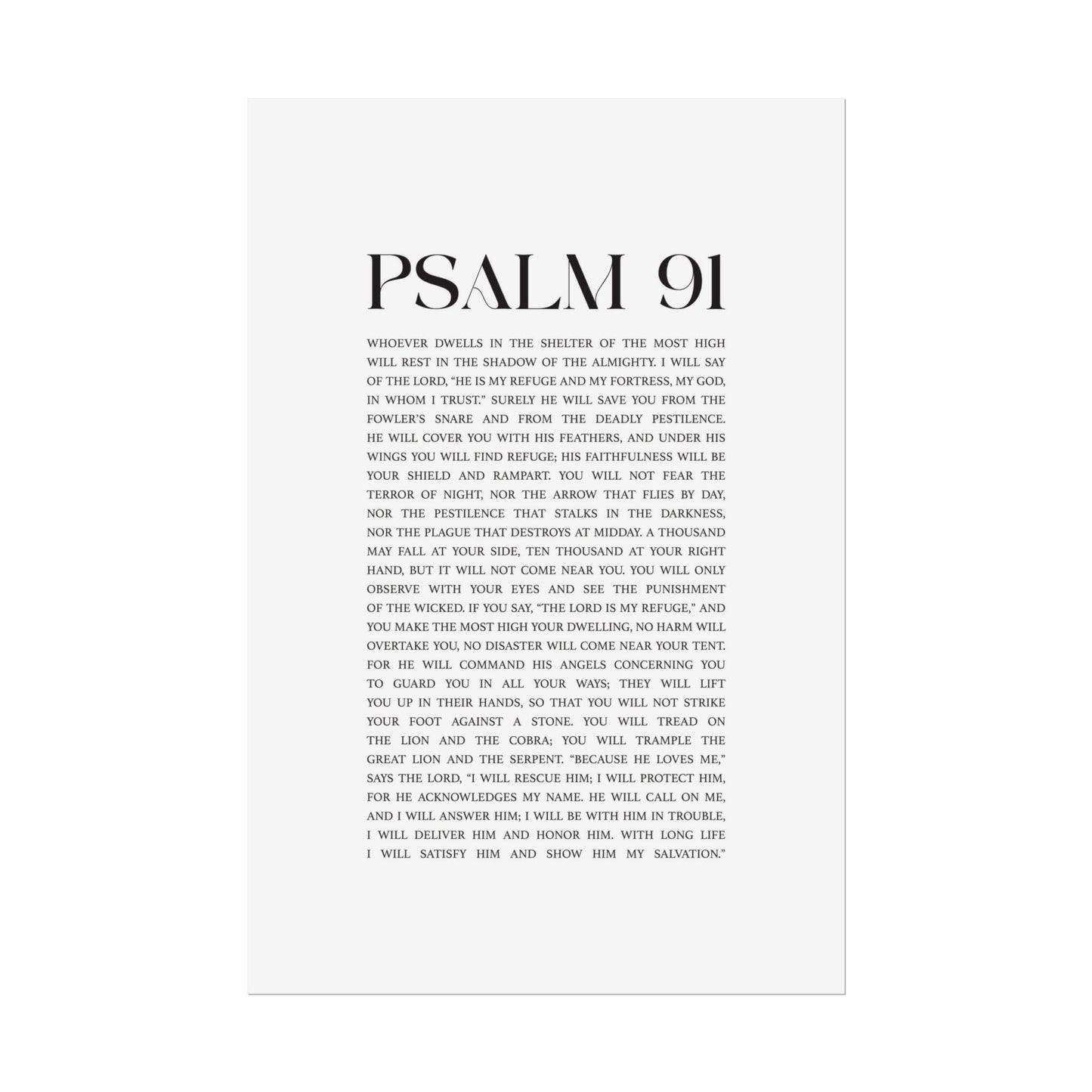 Psalm 91 Christian Art Print - White (Physical Poster)