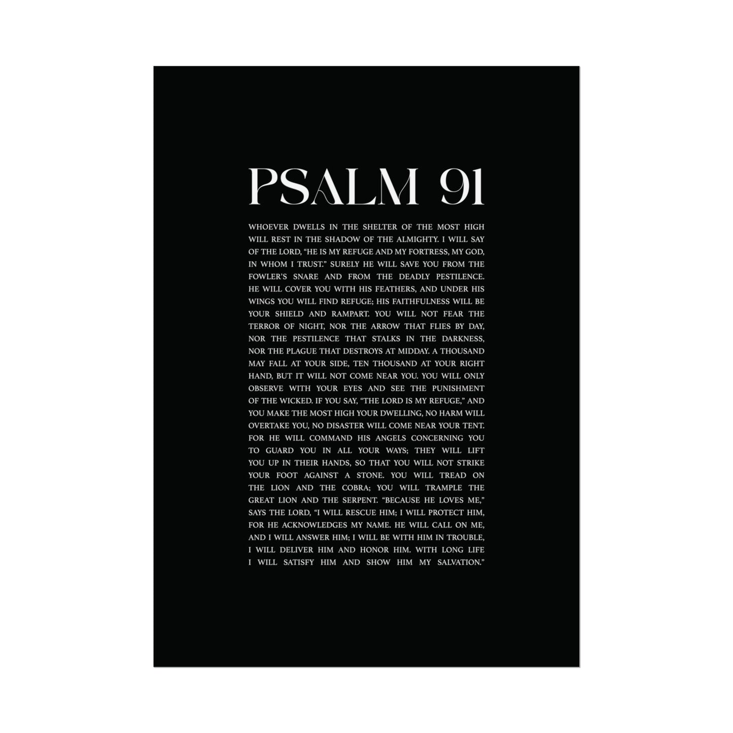 Psalm 91 Christian Art Print - Black (Physical Poster)