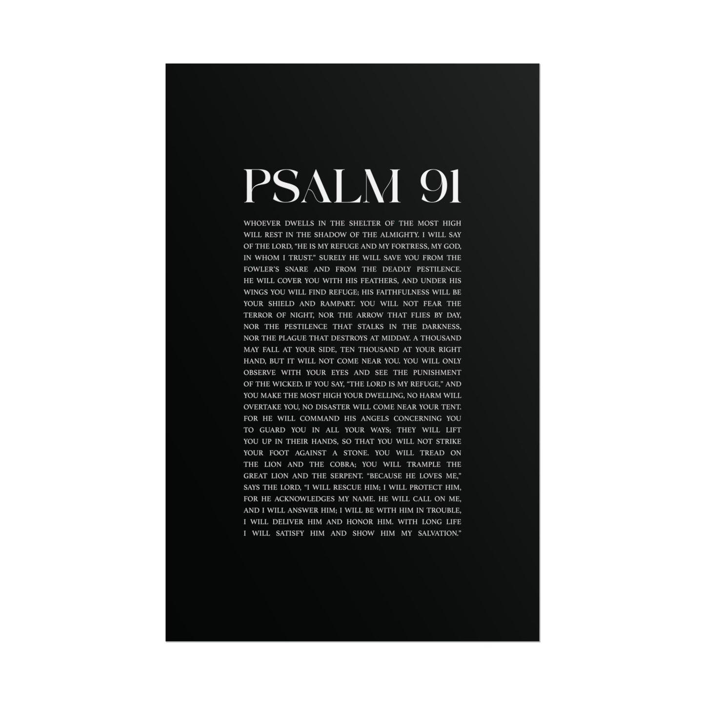 Psalm 91 Christian Art Print - Black (Physical Poster)