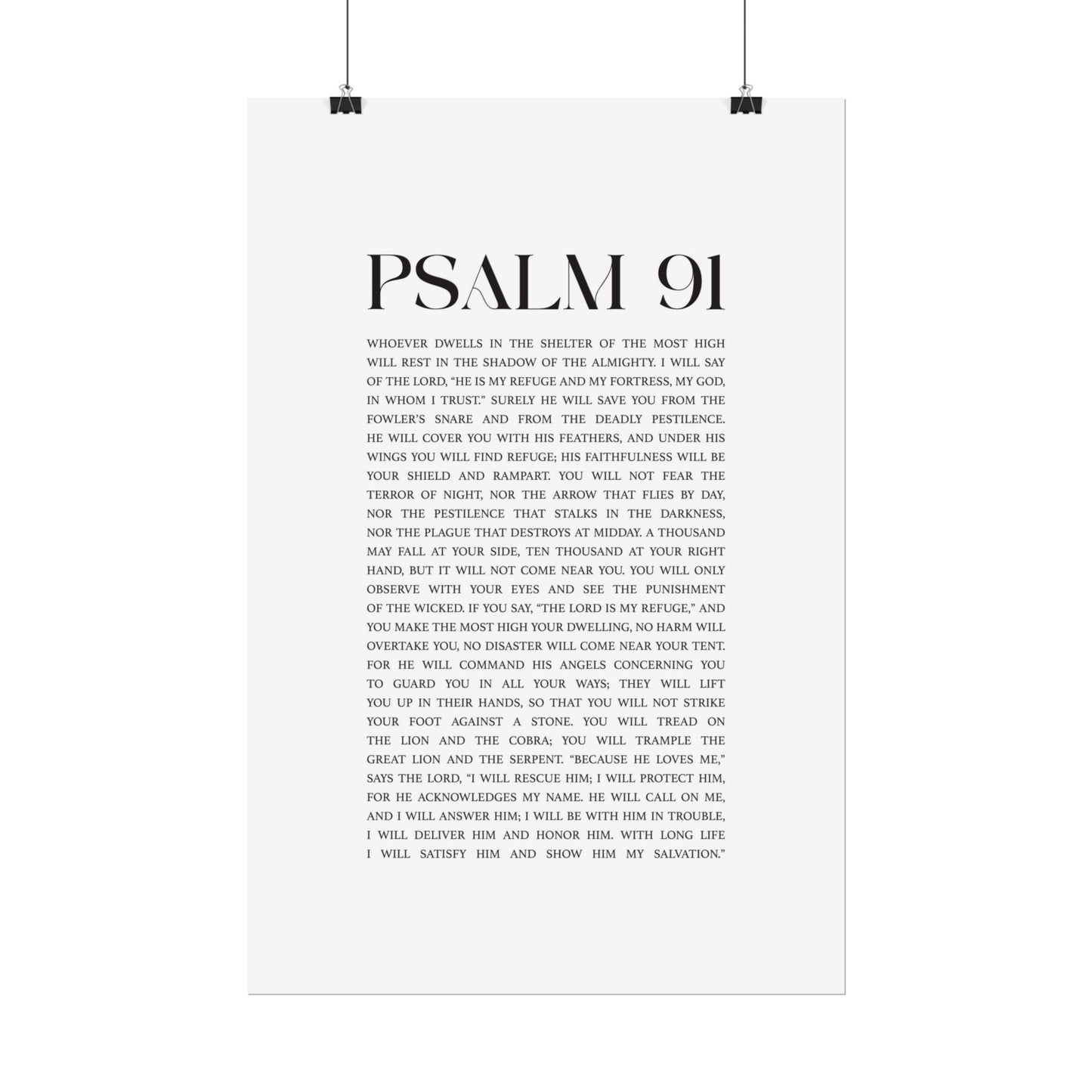 Psalm 91 Christian Art Print - White (Physical Poster)