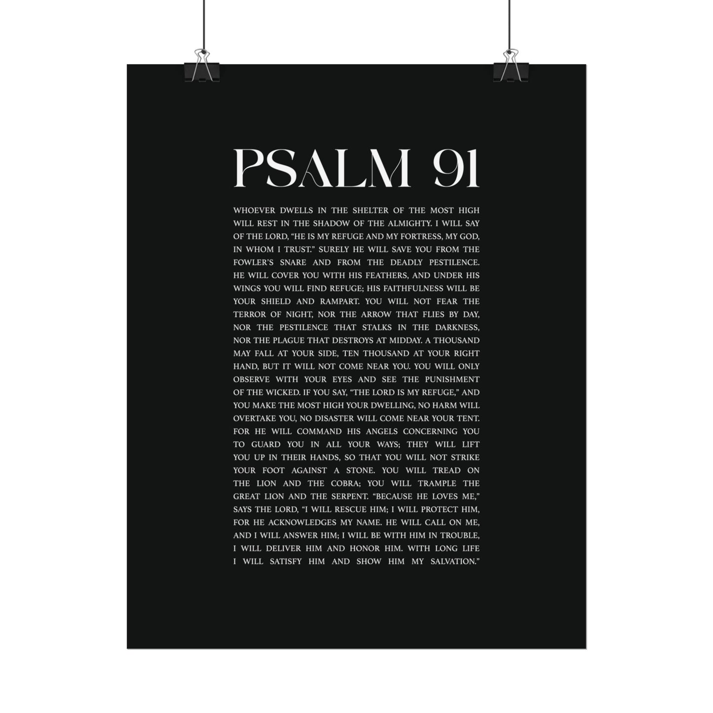 Psalm 91 Christian Art Print - Black (Physical Poster)