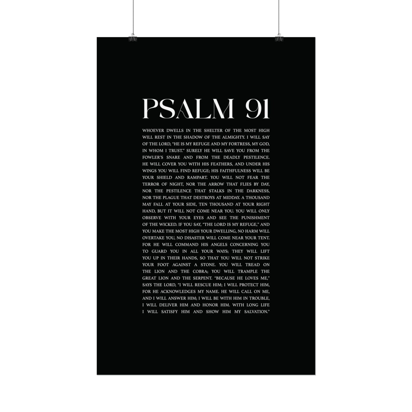 Psalm 91 Christian Art Print - Black (Physical Poster)