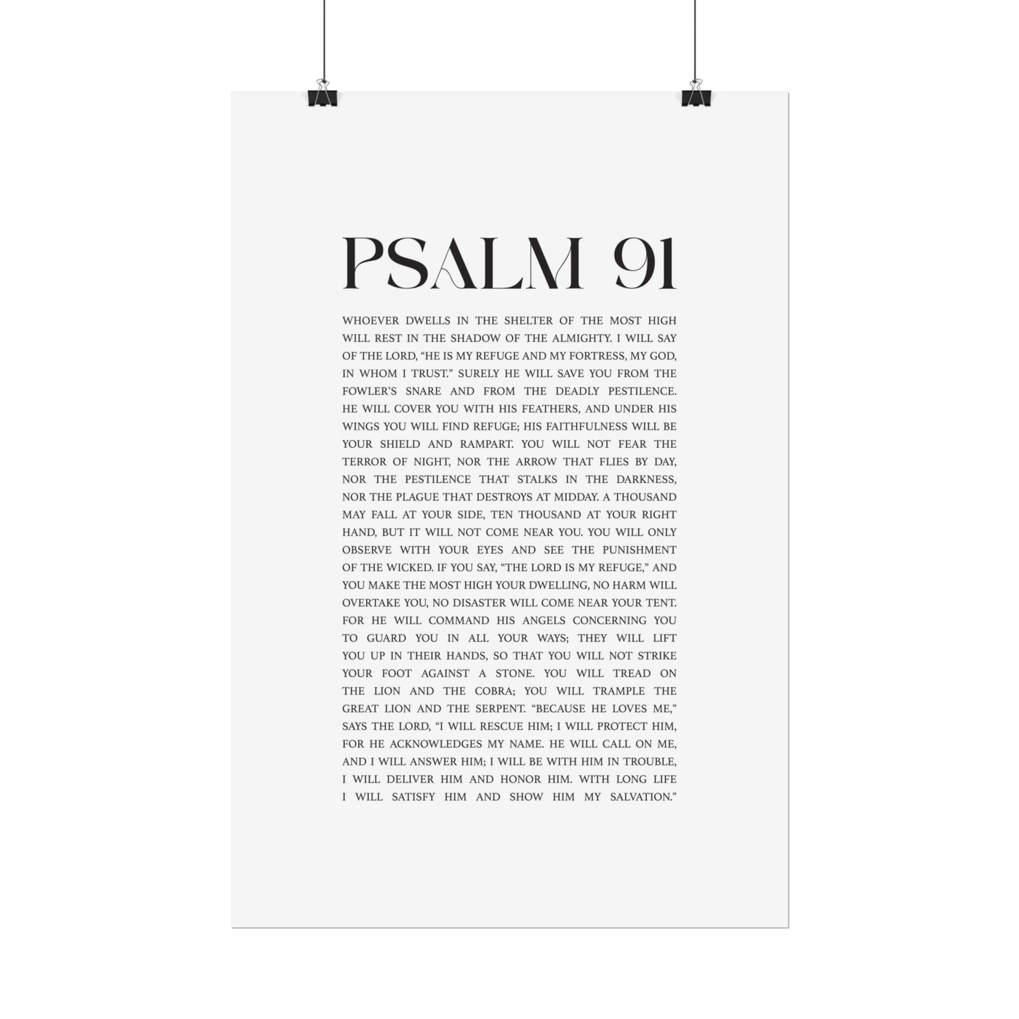 Psalm 91 Christian Art Print - White (Physical Poster)