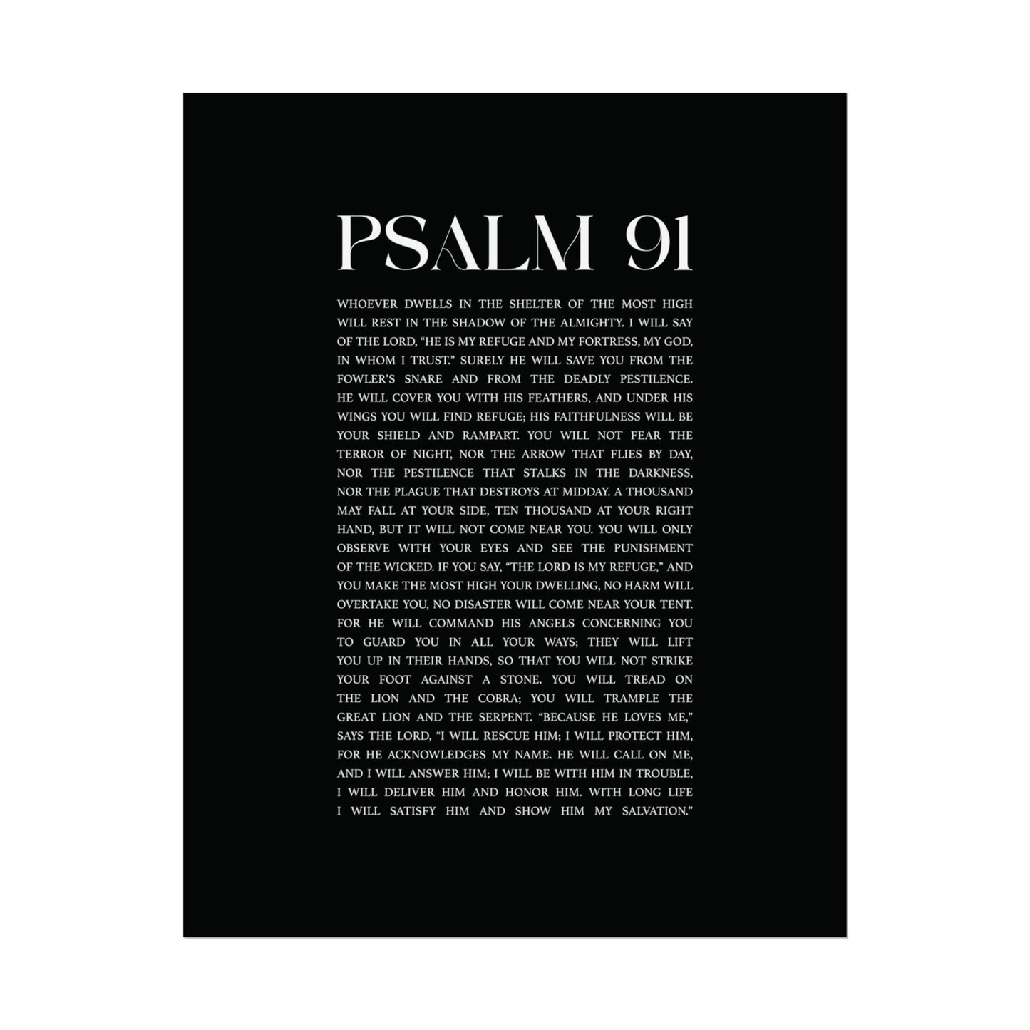 Psalm 91 Christian Art Print - Black (Physical Poster)