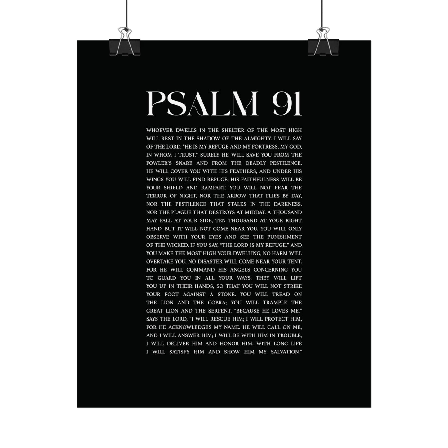 Psalm 91 Christian Art Print - Black (Physical Poster)