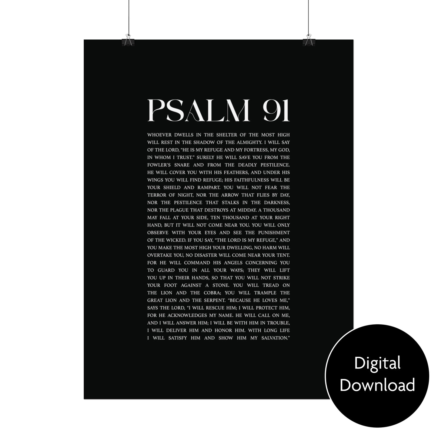 Psalm 91 Christian Art Print - Black (Digital Download)