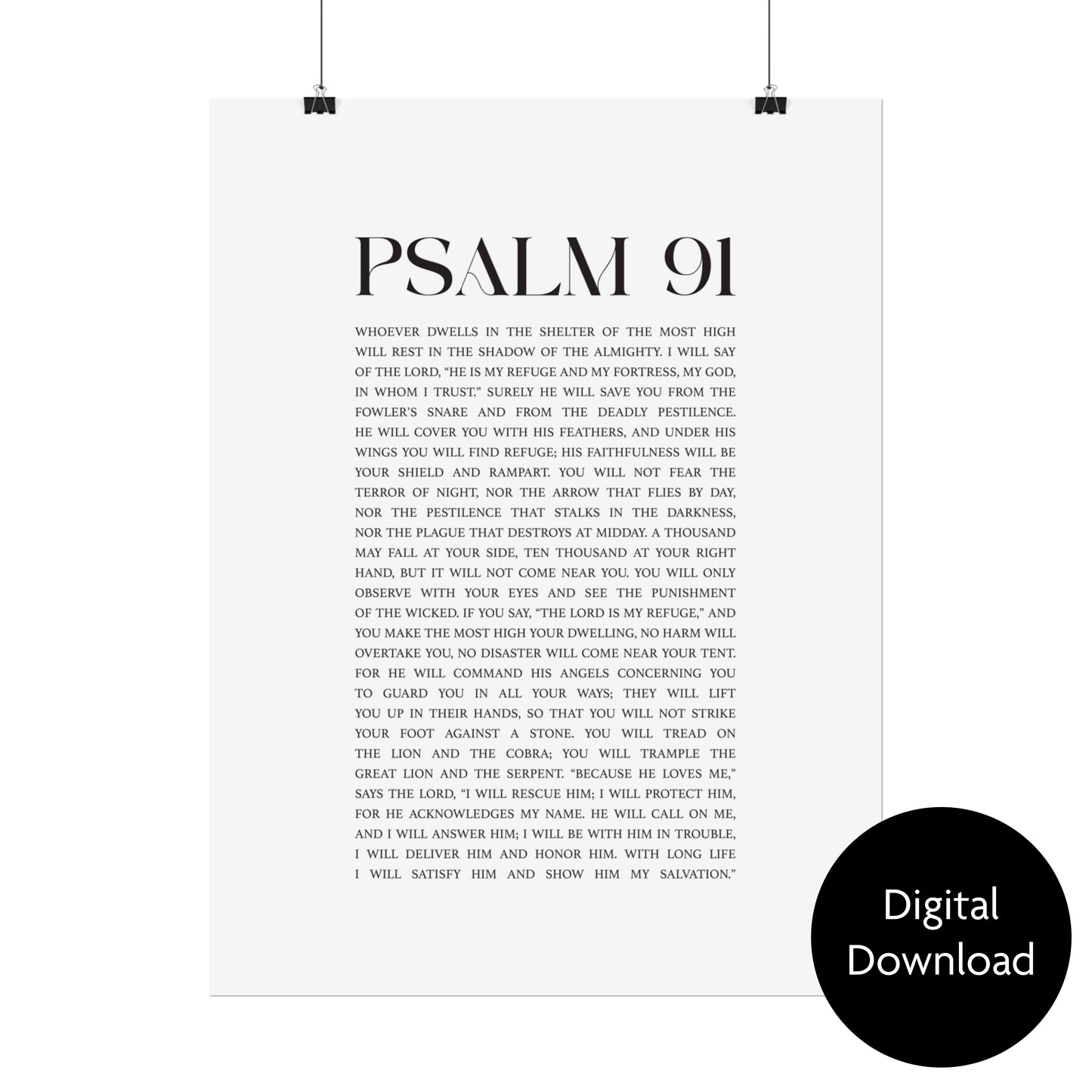 Psalm 91 Christian Art Print - White (Digital Download)