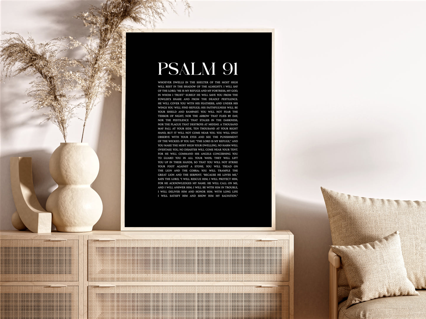 Psalm 91 Christian Art Print - Black (Physical Poster)