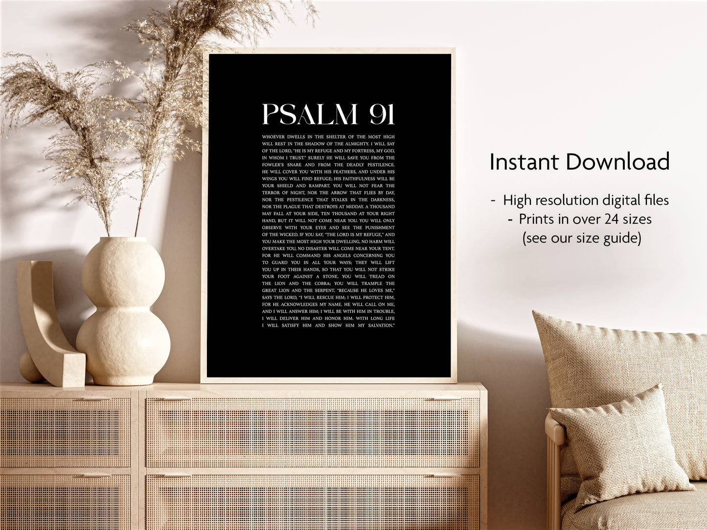 Psalm 91 Christian Art Print - Black (Digital Download)