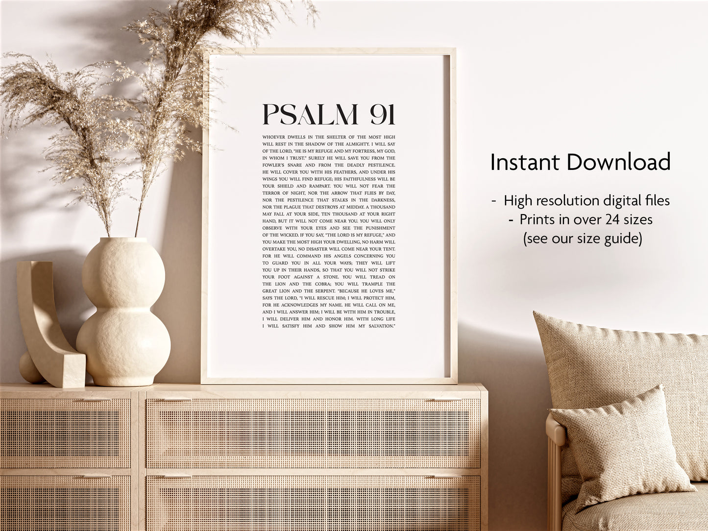 Psalm 91 Christian Art Print - White (Digital Download)