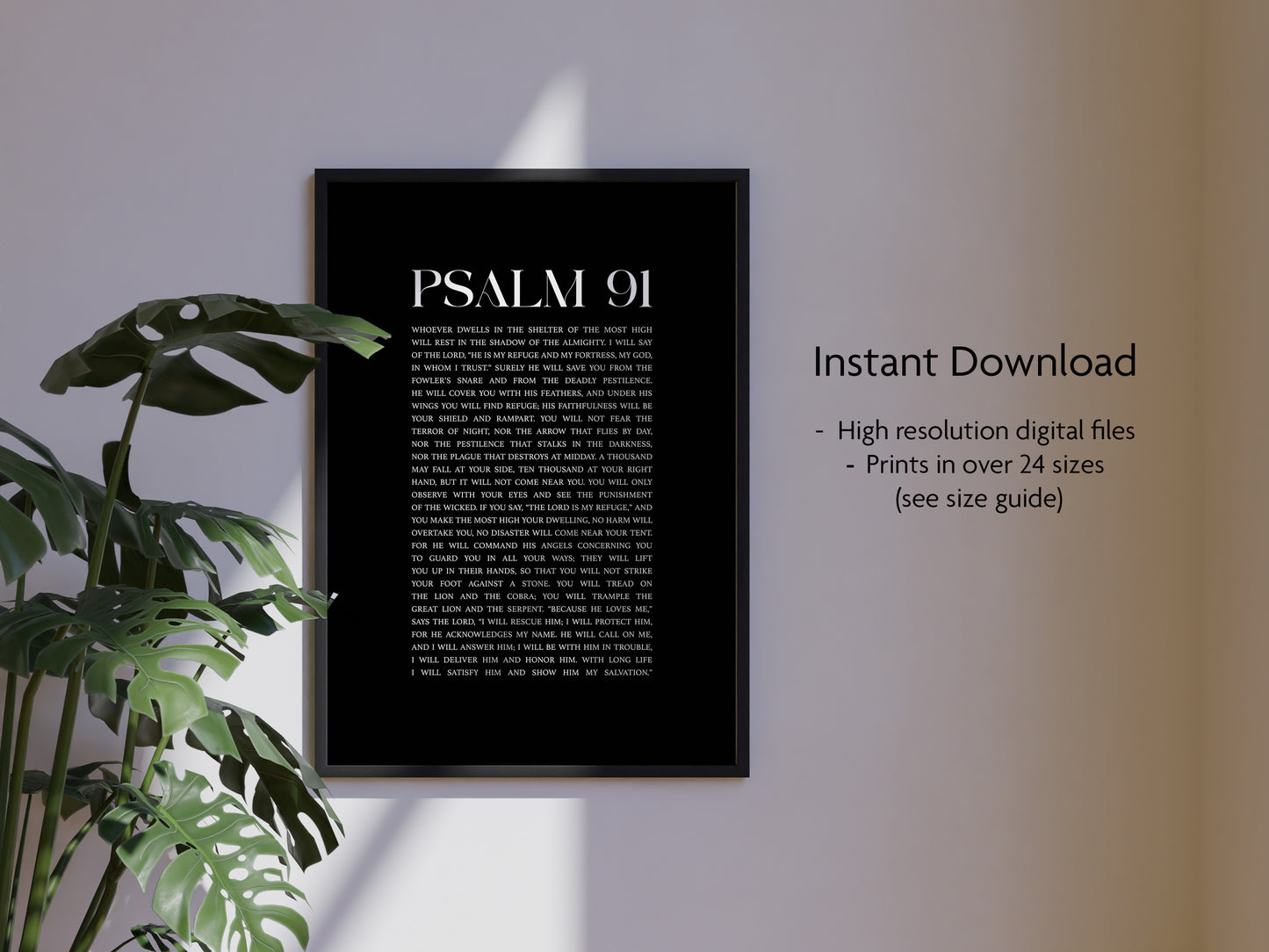 Psalm 91 Christian Art Print - Black (Digital Download)