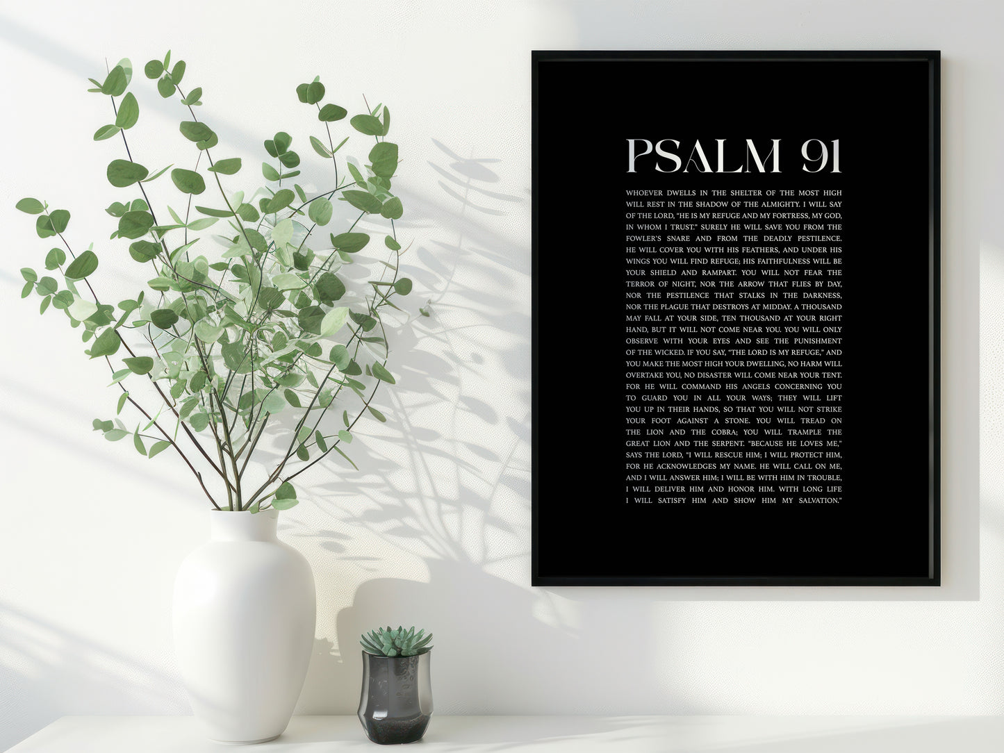 Psalm 91 Christian Art Print - Black (Physical Poster)