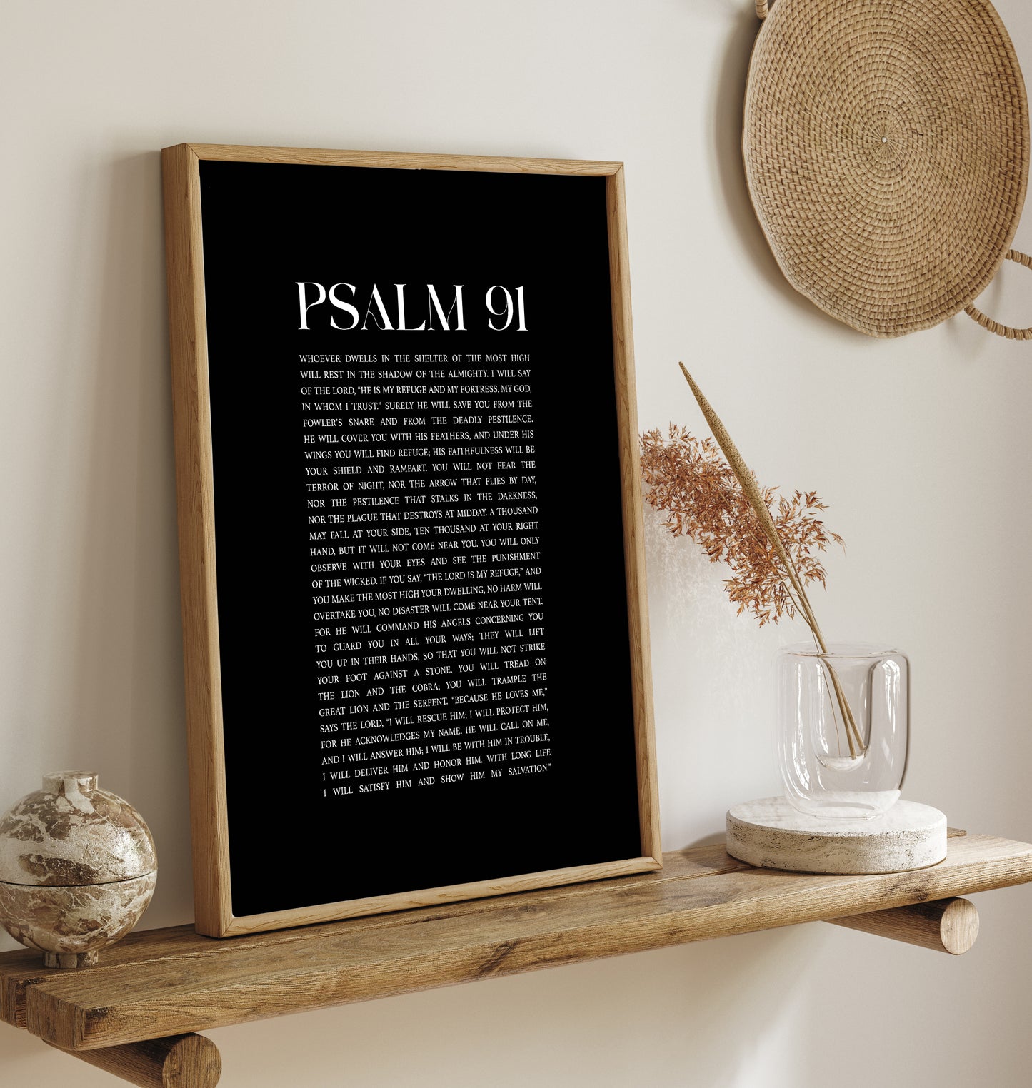 Psalm 91 Christian Art Print - Black (Physical Poster)